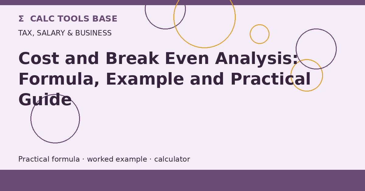 Cost And Break Even Analysis